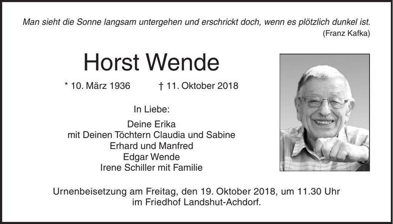 Traueranzeige Horst Wende