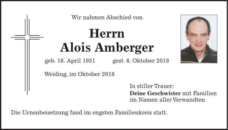 Traueranzeige Alois Amberger