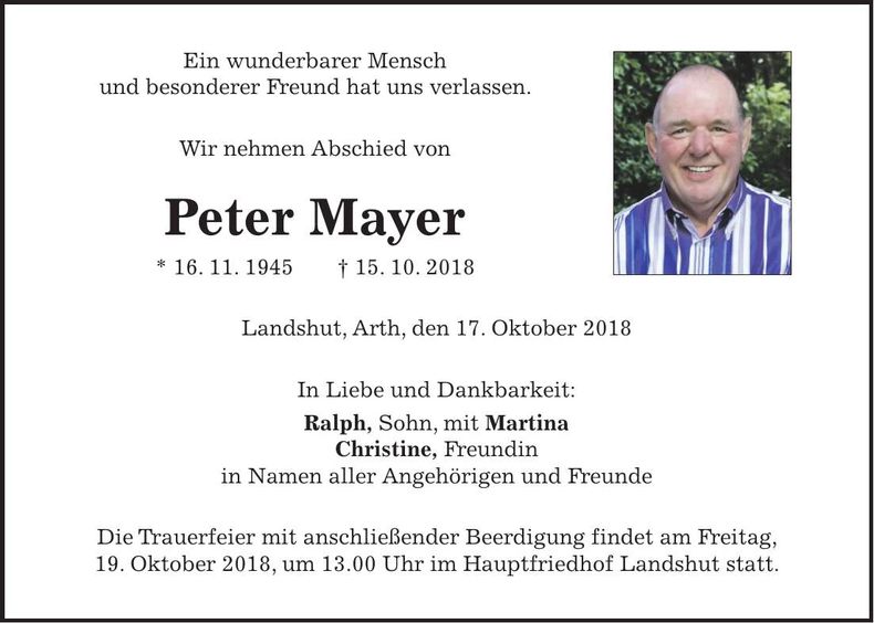 Traueranzeige Peter Mayer
