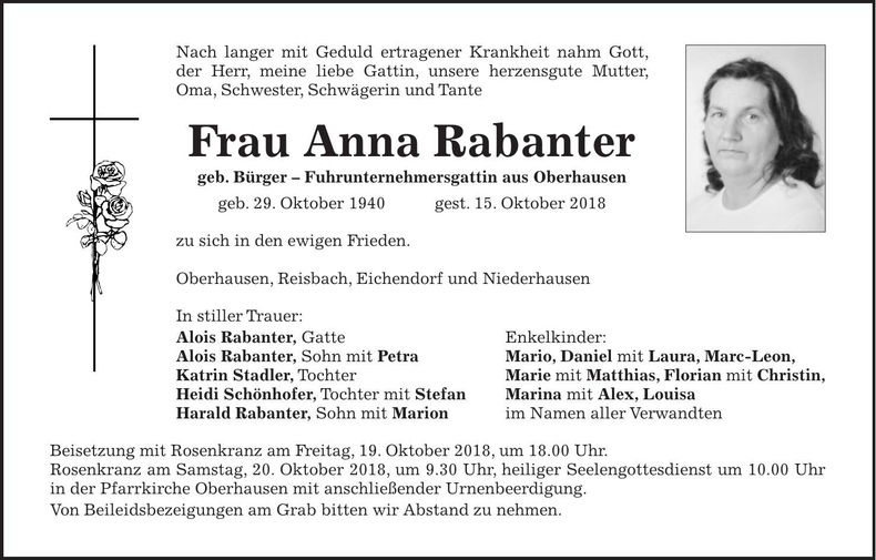 Traueranzeige Anna Rabanter