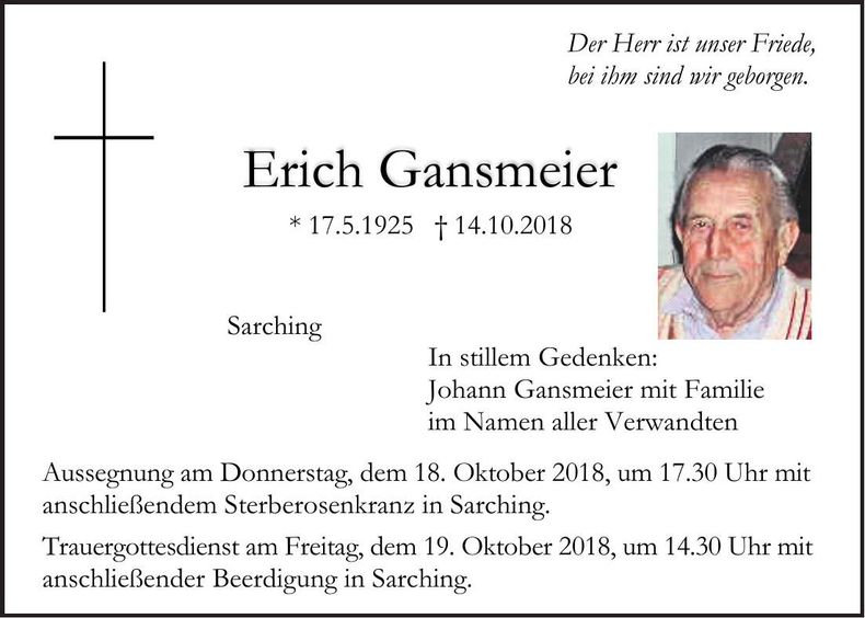 Traueranzeige Erich Gansmeier