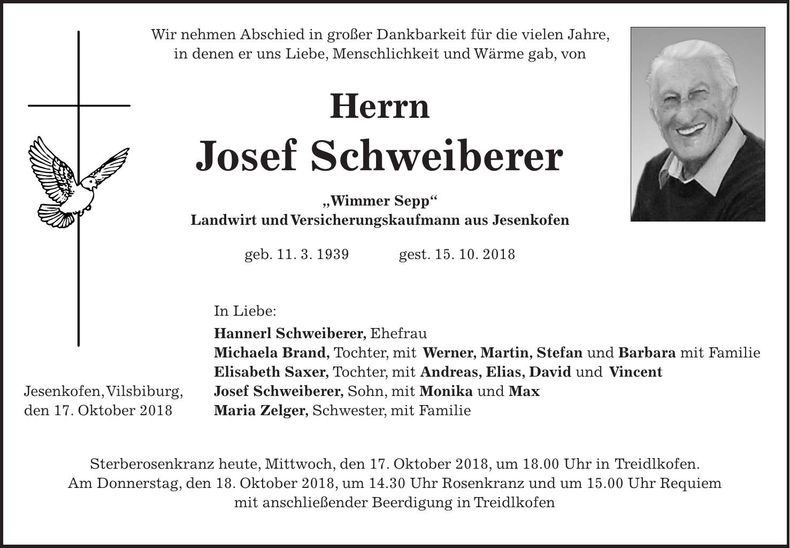 Traueranzeige Josef Schweiberer