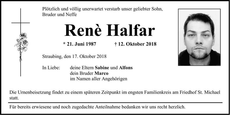 Traueranzeige René Halfar