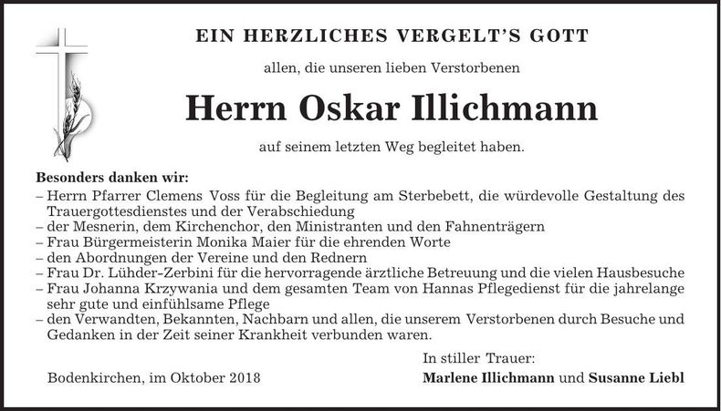 Traueranzeige Oskar Illichmann