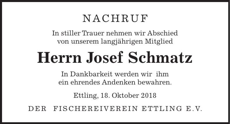 Traueranzeige Josef Schmatz