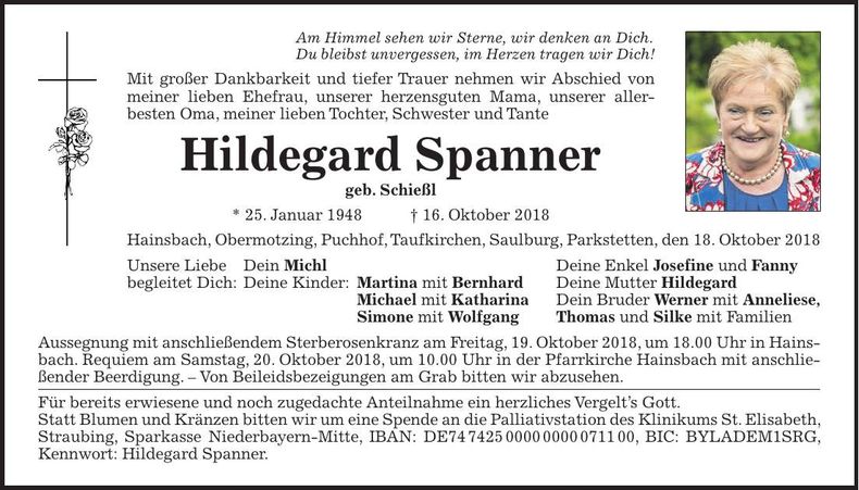 Traueranzeige Hildegard Spanner