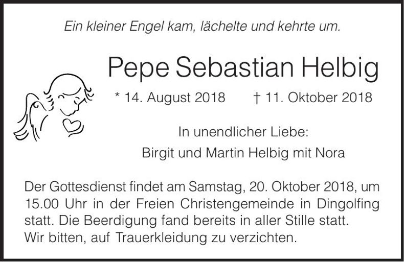Traueranzeige Pepe Sebastian Helbig