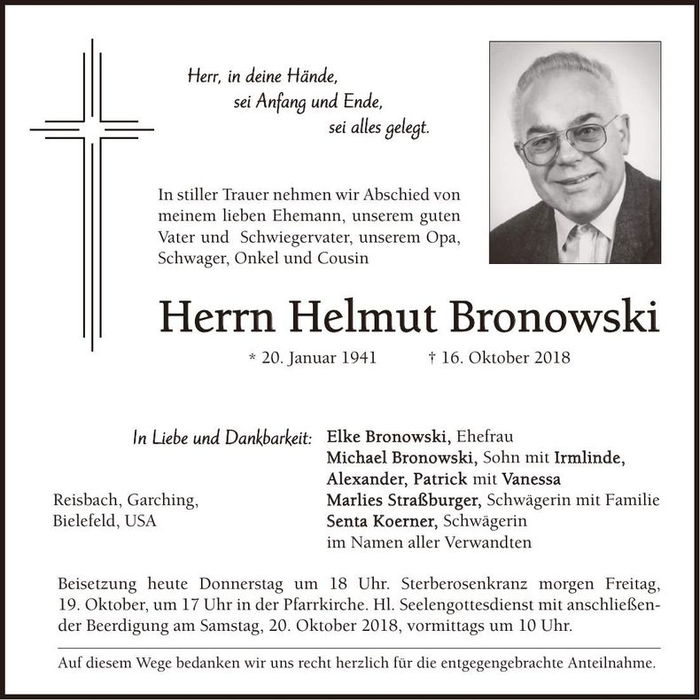 Traueranzeige Helmut Bronowski
