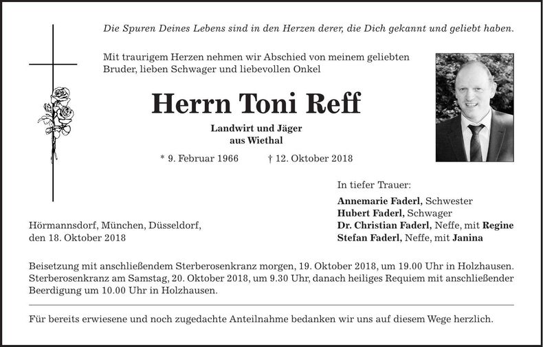 Traueranzeige Toni Reff