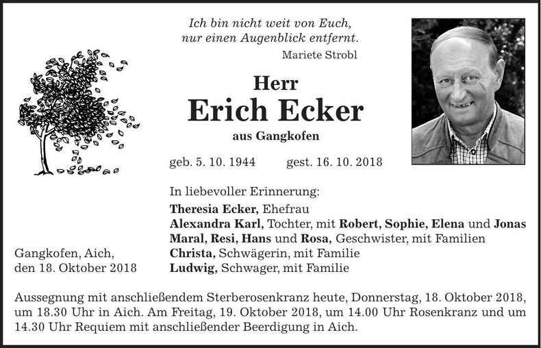 Traueranzeige Erich Ecker