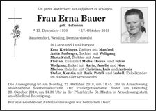 Traueranzeige Erna Bauer