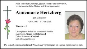 Traueranzeige Annemarie Hertzberg