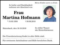 Traueranzeige Martina Hofmann