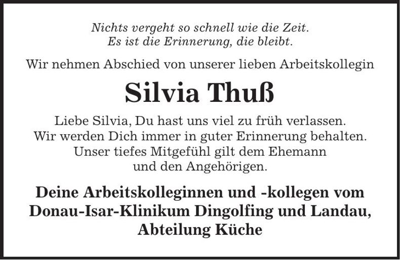 Traueranzeige Silvia Thuß