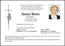 Traueranzeige Anna Breu