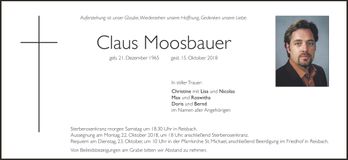 Traueranzeige Claus Moosbauer