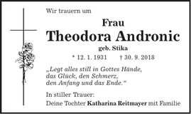 Traueranzeige Theodora Andronic