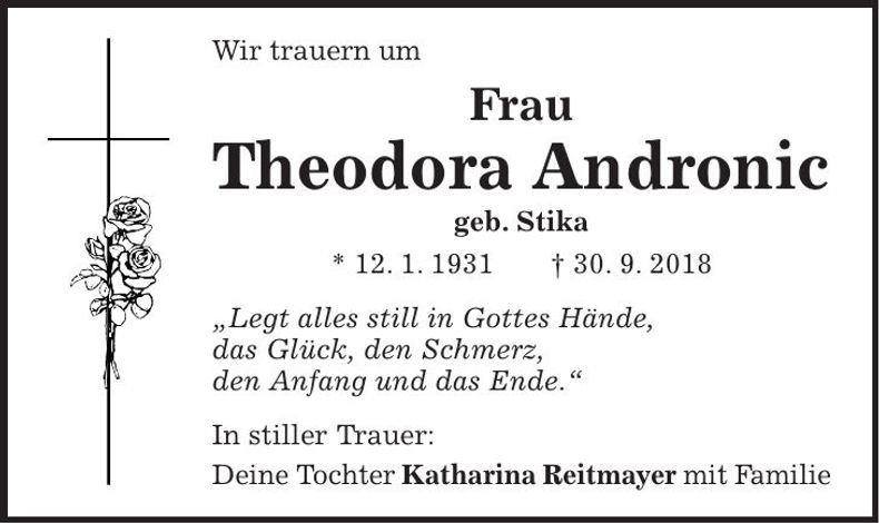 Traueranzeige Theodora Andronic