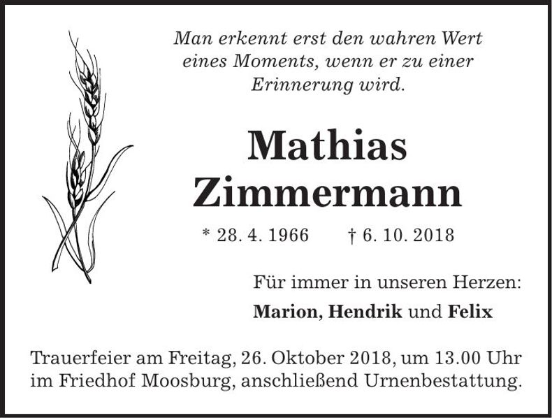 Traueranzeige Mathias Zimmermann