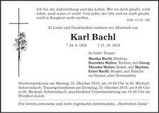 Traueranzeige Karl Bachl