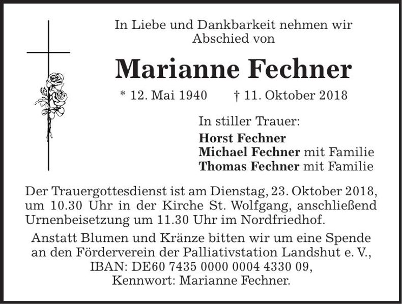 Traueranzeige Marianne Fechner