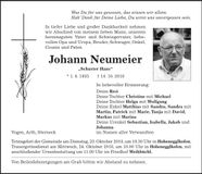 Traueranzeige Johann Neumeier