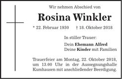 Traueranzeige Rosina Winkler
