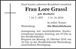 Traueranzeige Lore Grassl