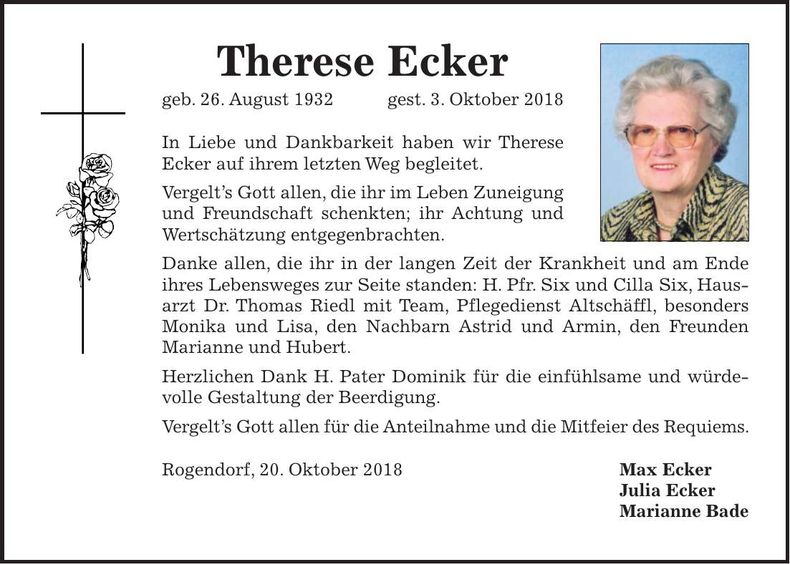 Traueranzeige Therese Ecker
