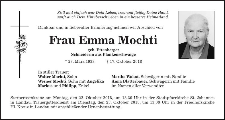 Traueranzeige Emma Mochti