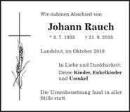 Traueranzeige Johann Rauch
