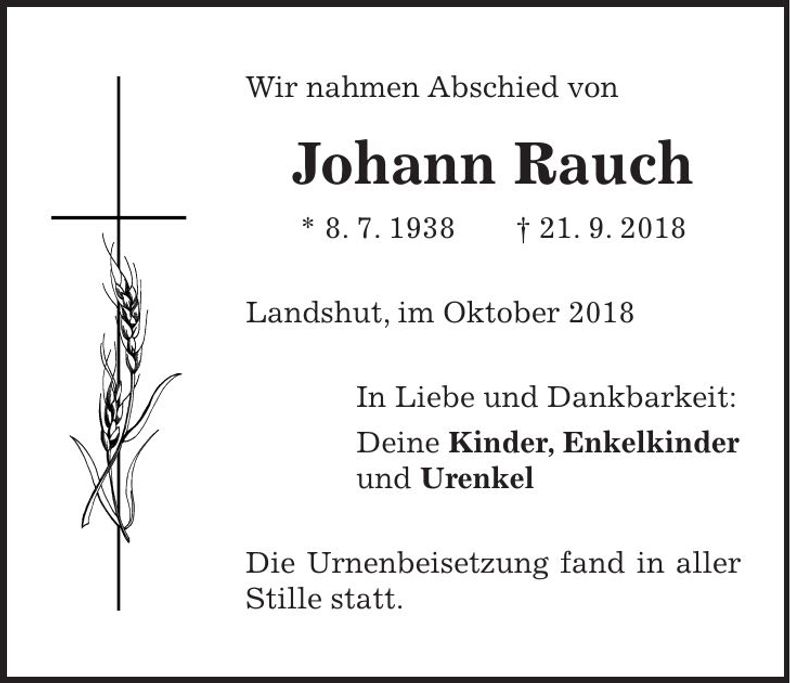 Traueranzeige Johann Rauch