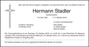 Traueranzeige Hermann Stadler