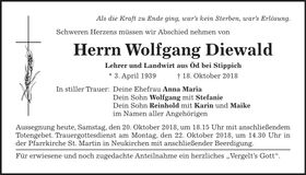 Traueranzeige Wolfgang Diewald