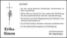 Traueranzeige Erika Simon
