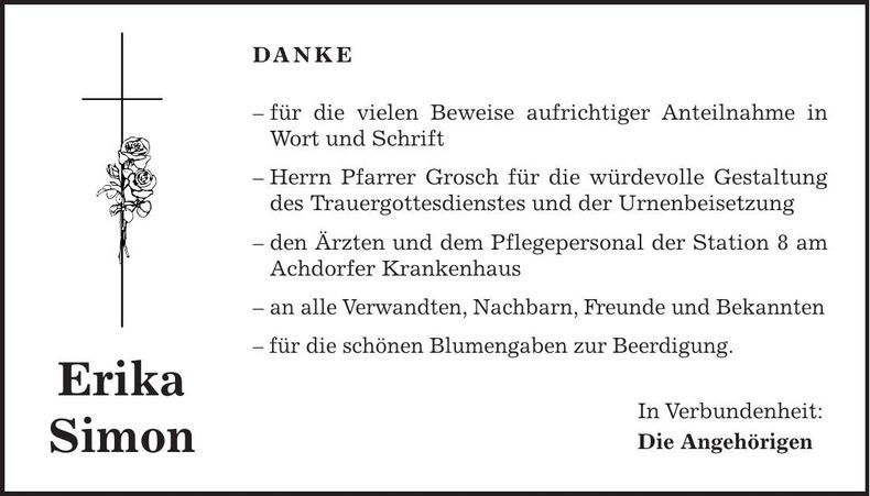 Traueranzeige Erika Simon