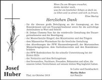 Traueranzeige Josef Huber