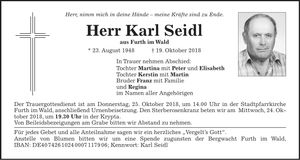 Traueranzeige Karl Seidl