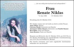 Traueranzeige Renate Niklas