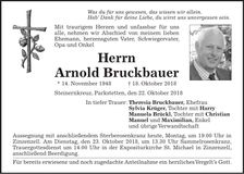 Traueranzeige Arnold Bruckbauer