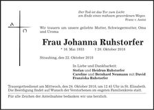 Traueranzeige Johanna Ruhstorfer