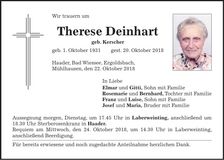 Traueranzeige Therese Deinhart