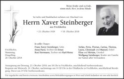 Traueranzeige Xaver Steinberger
