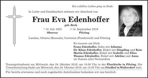 Traueranzeige Eva Edenhoffer