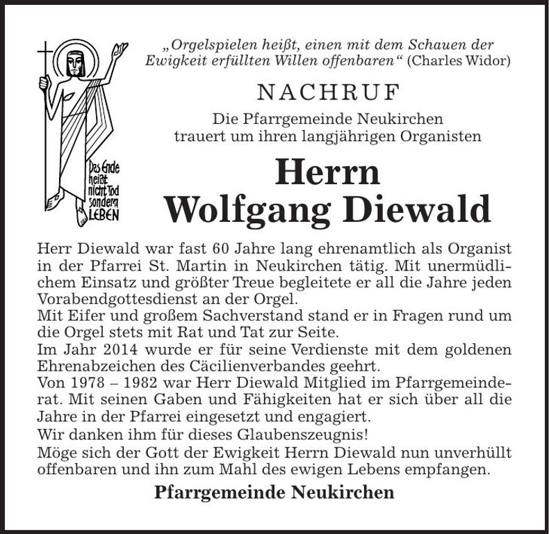 Traueranzeige Wolfgang Diewald