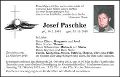 Traueranzeige Josef Paschke