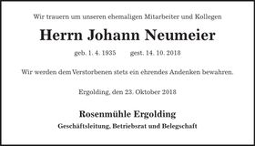 Traueranzeige Johann Neumeier