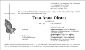 Traueranzeige Anna Obster