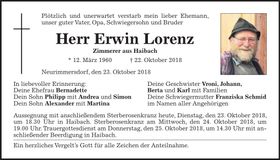 Traueranzeige Erwin Lorenz