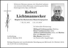 Traueranzeige Robert Lichtmannecker